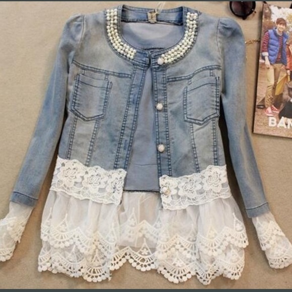 denim jacket with lace trim